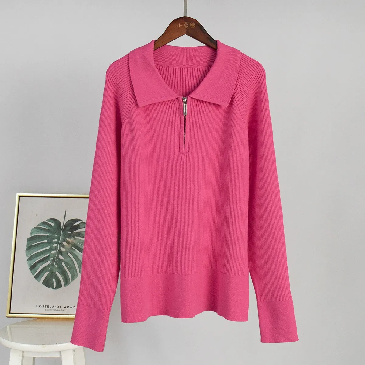 Casual Polo Collar Pullover Knit Sweater