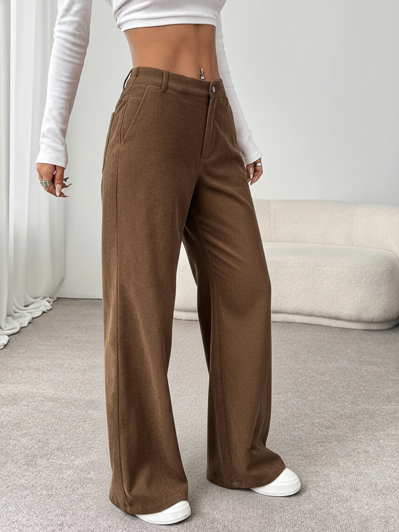 Classic Brown Corduroy Wide Leg Pants