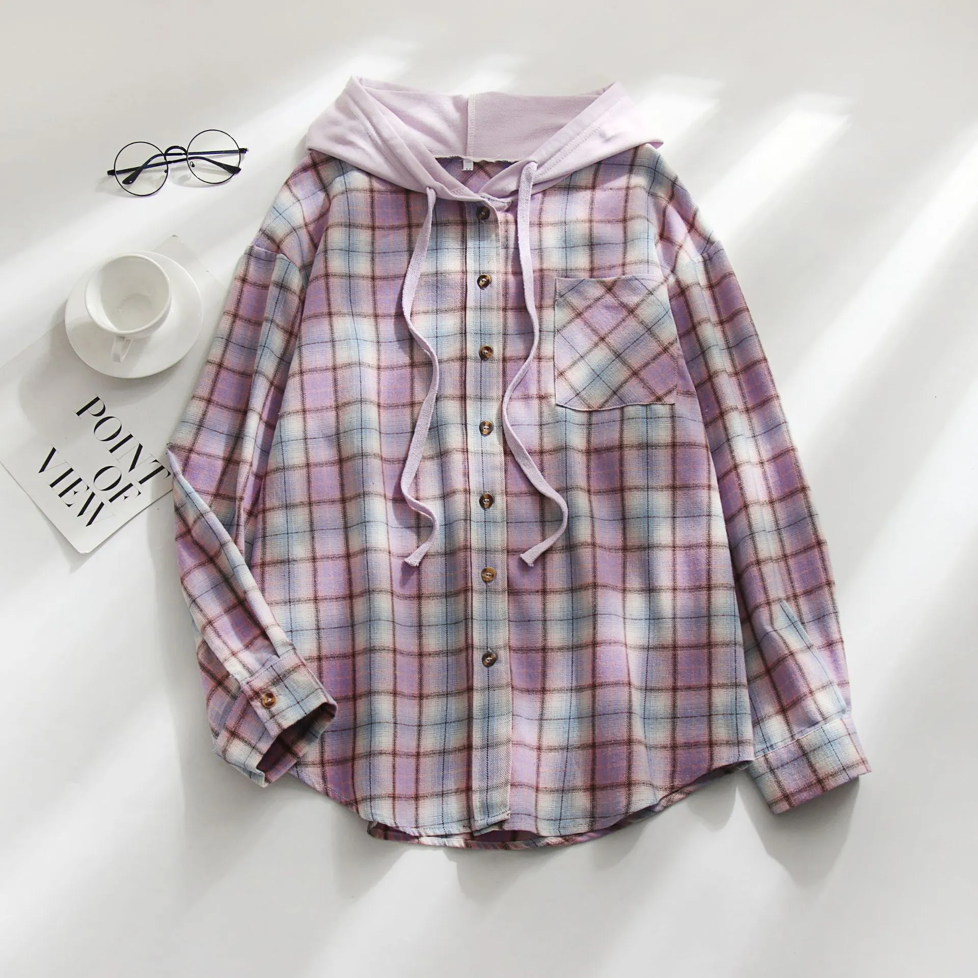 Hooded Button Front Shirt Jacket