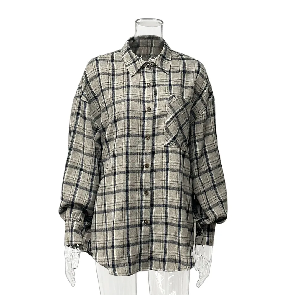 Retro Plaid Loose Long Sleeve Overshirt