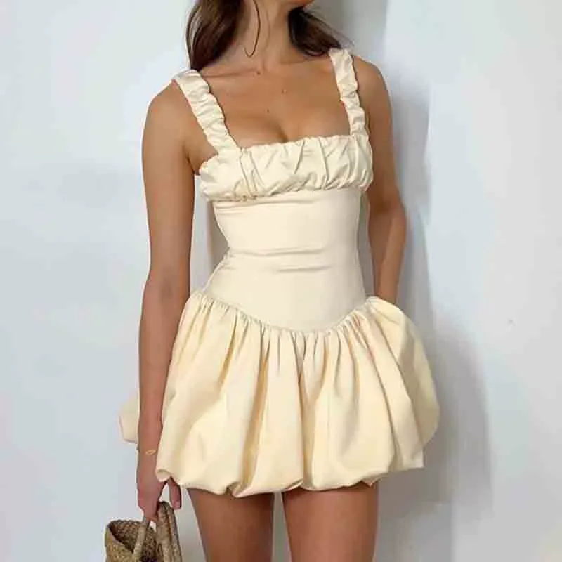 French Chic Ruched Spaghetti Strap Mini Dress