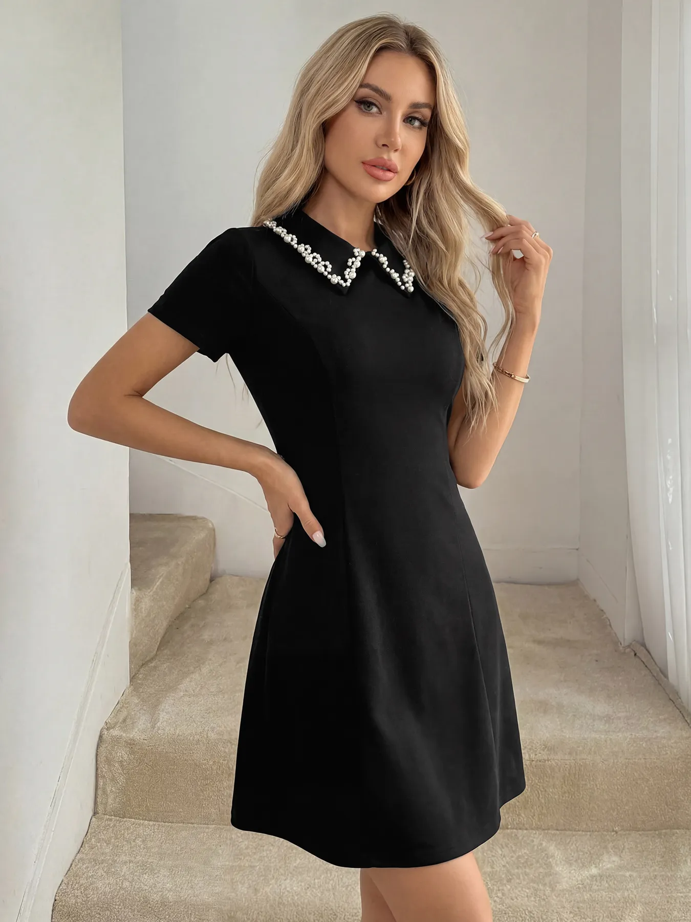 Beaded Peter Pan Collar Mini Dress