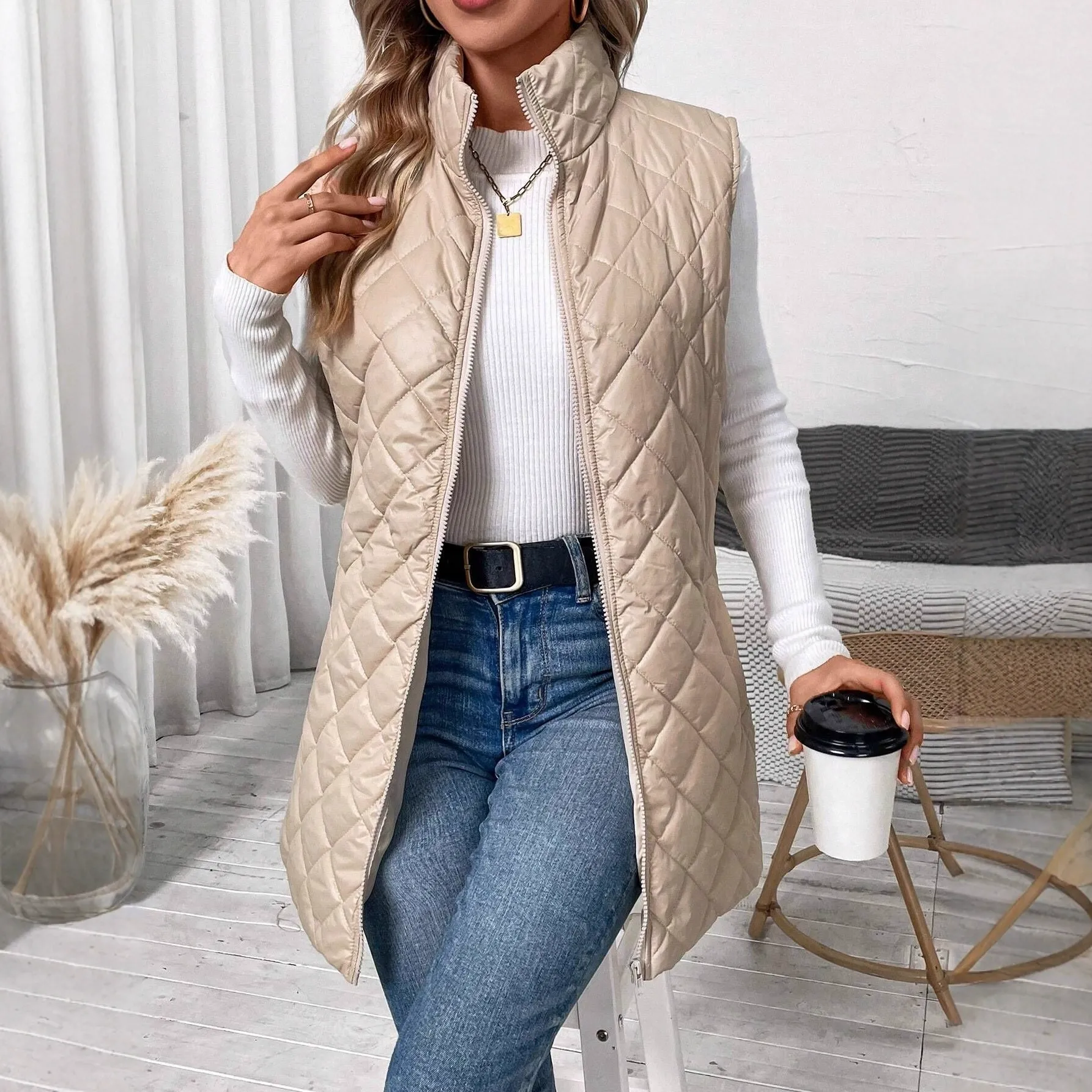 Stand Collar Quilted Puffer Vest