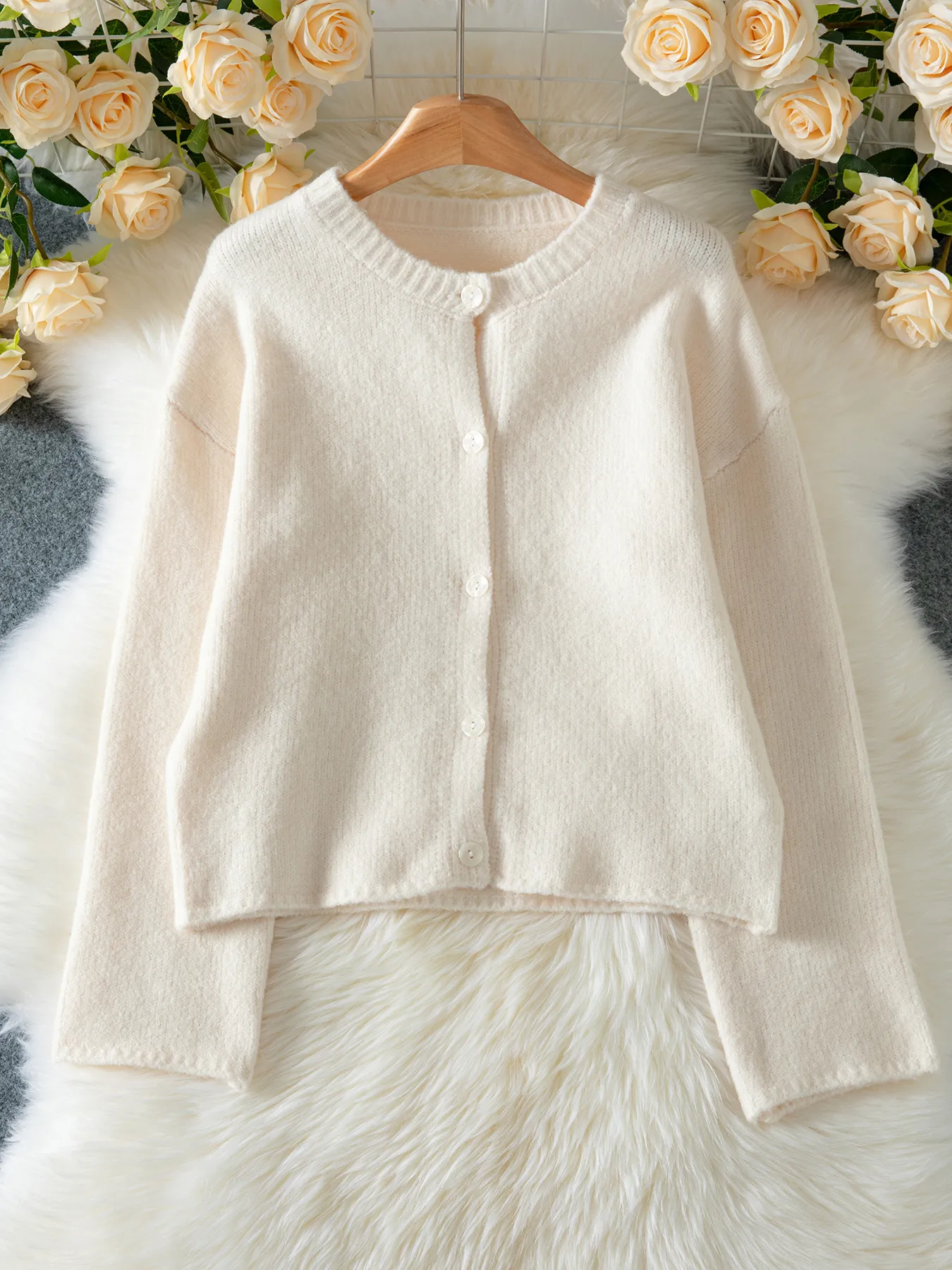 French Style Solid Button-Front Knit Cardigan