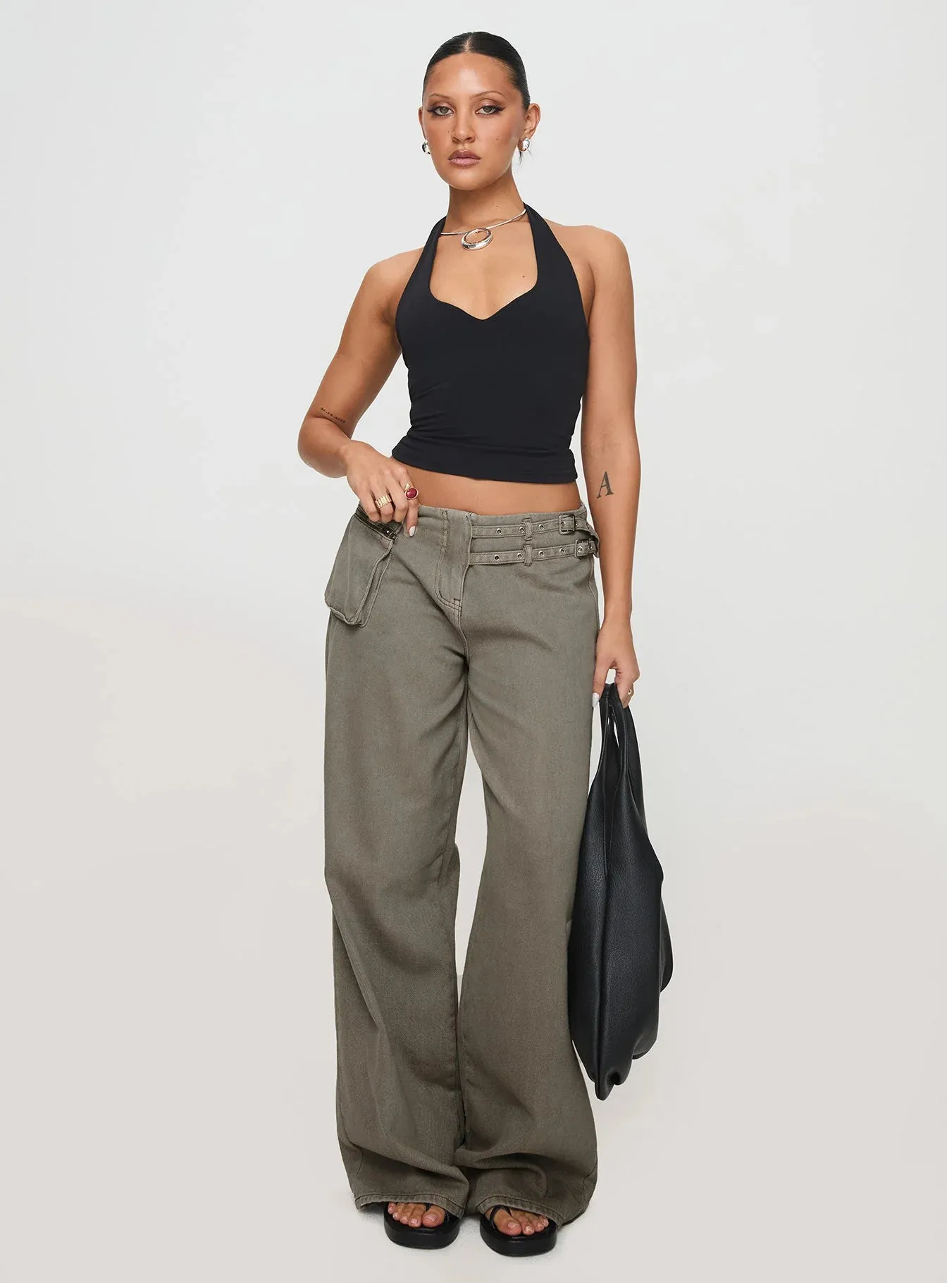 Streetwear Loose Fit Pants with Buckle Waist and Side Pockets