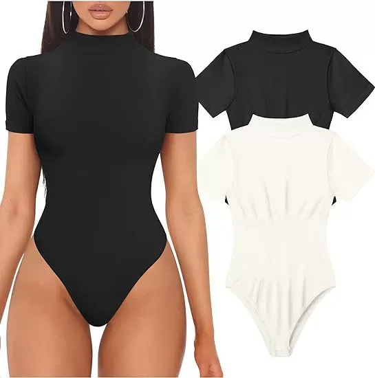 Ribbed Short Sleeve High Neck Yoga Bodysuit