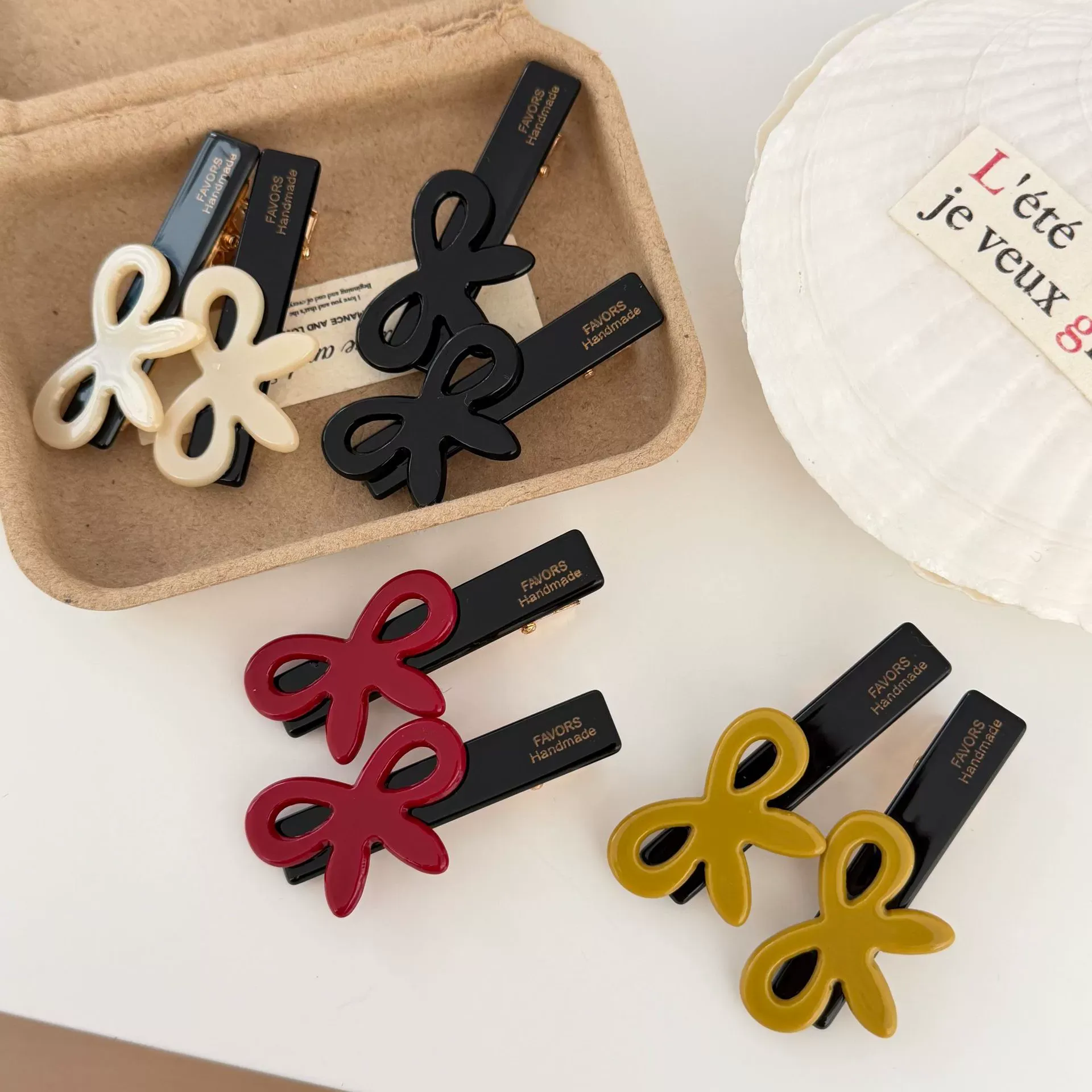 French Acetate Rhinestone Bow Hair Clip