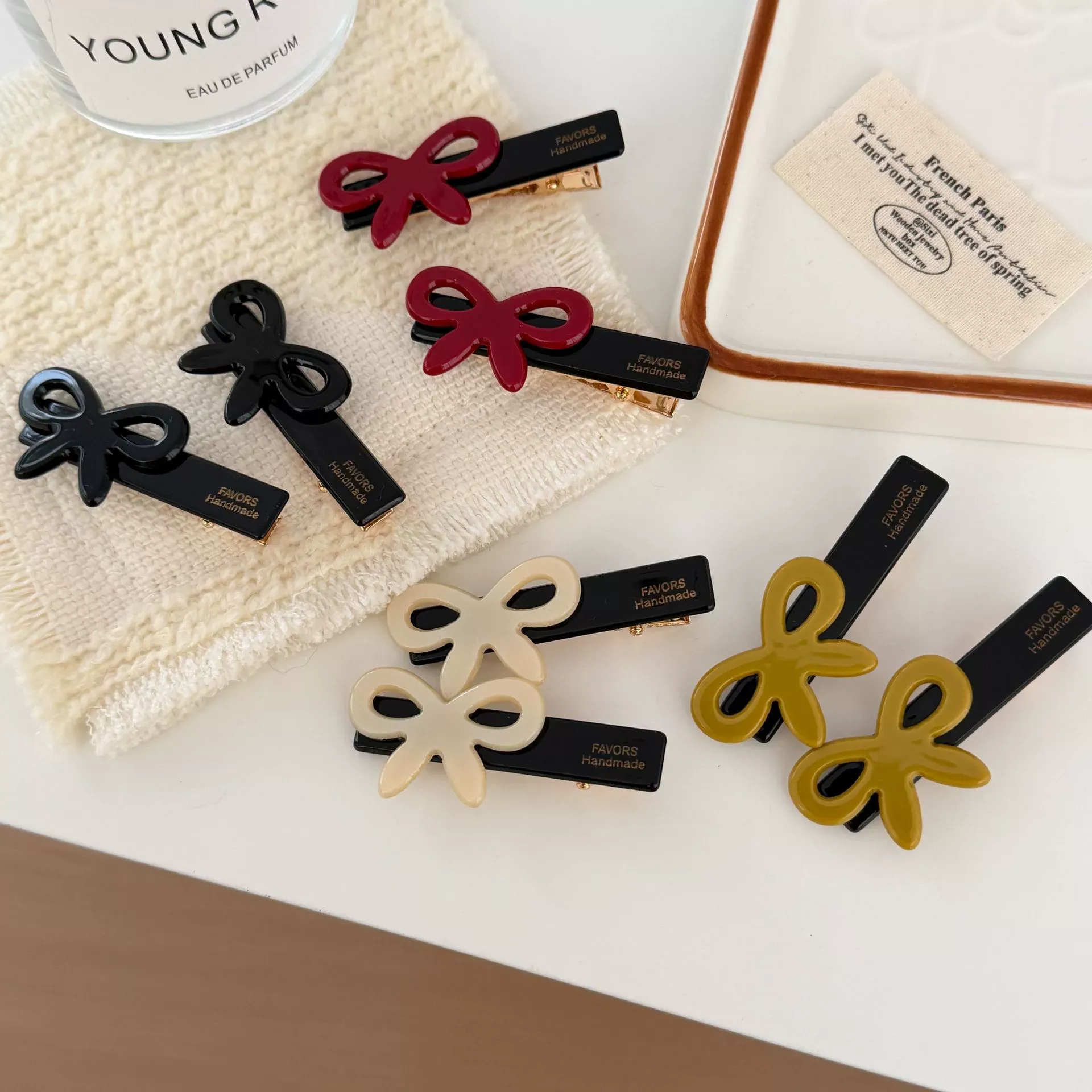 French Acetate Rhinestone Bow Hair Clip