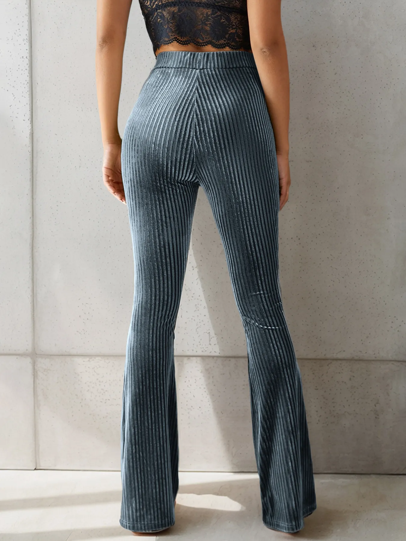 Casual Slim Fit Ribbed Flare Pants