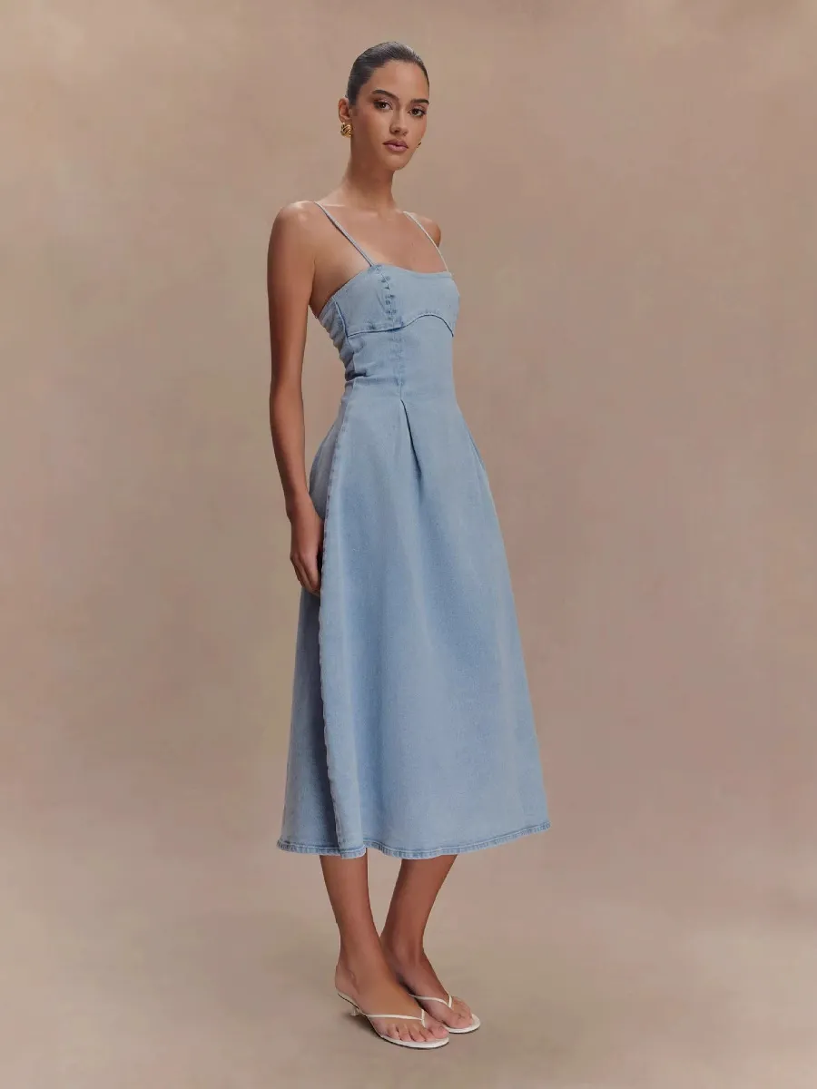Sexy Solid Denim Cami Dress