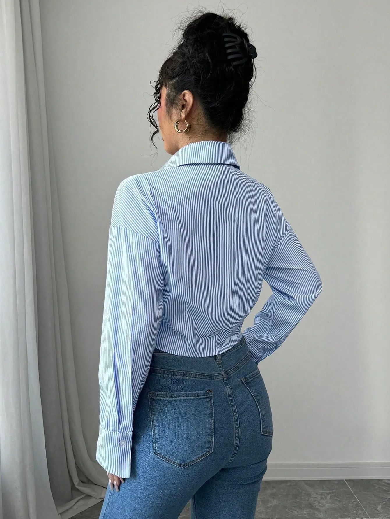 Striped Ruched Loose Long Sleeve Top