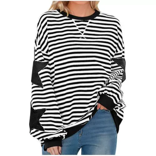 Star Patchwork Striped Sweatshirt