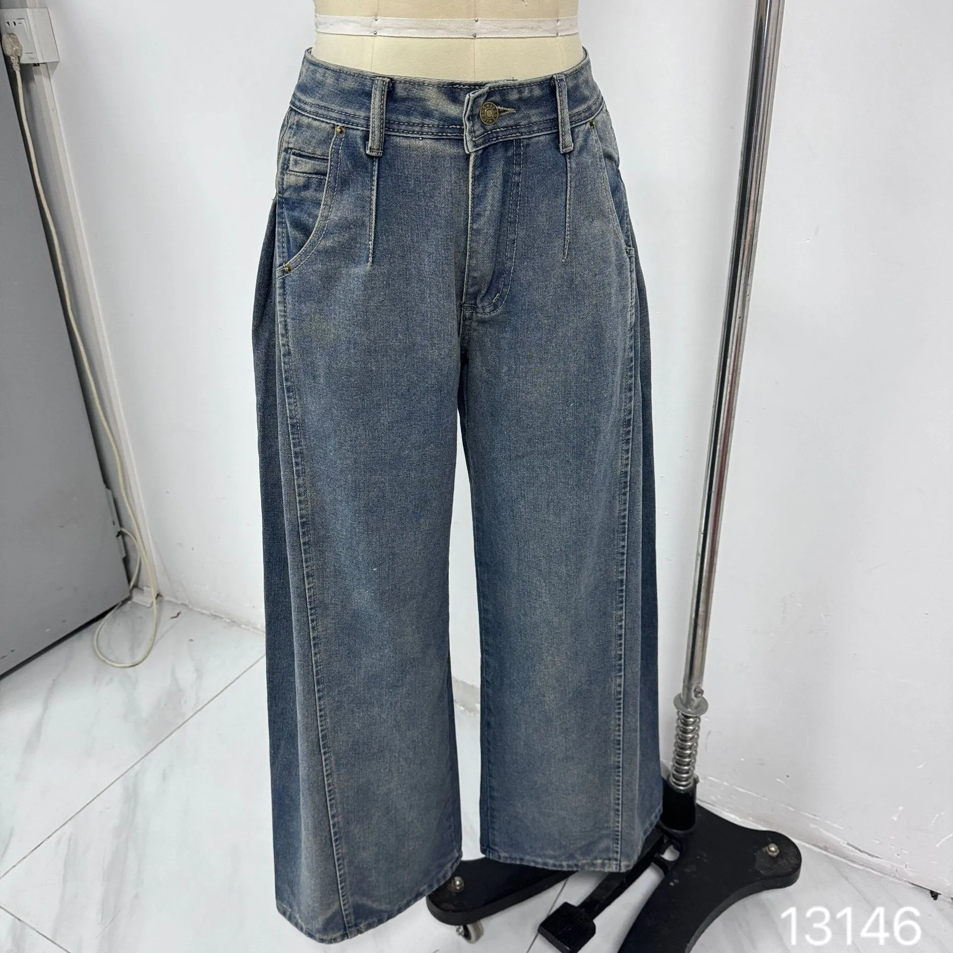 Silky Wide Leg Distressed Denim Jeans