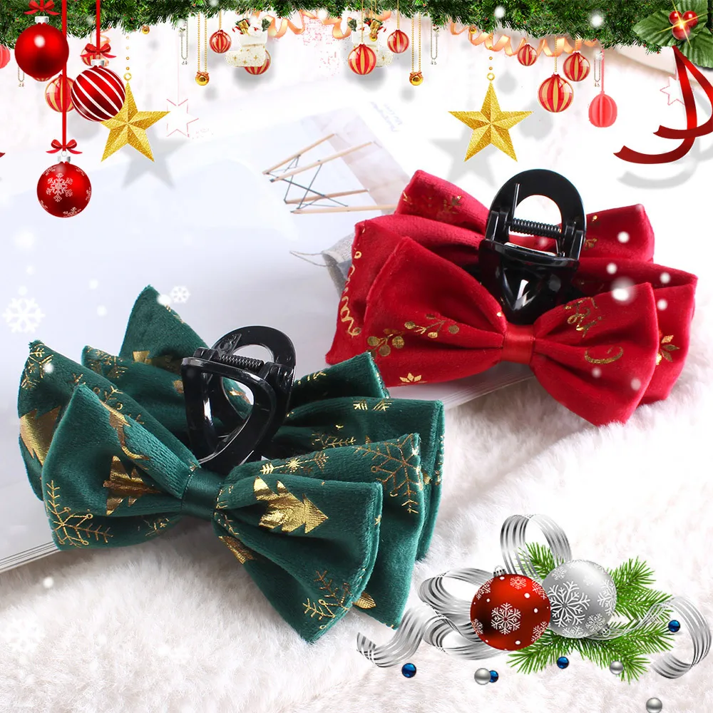 Large Fabric Bow Hair Claw with Gold Accent