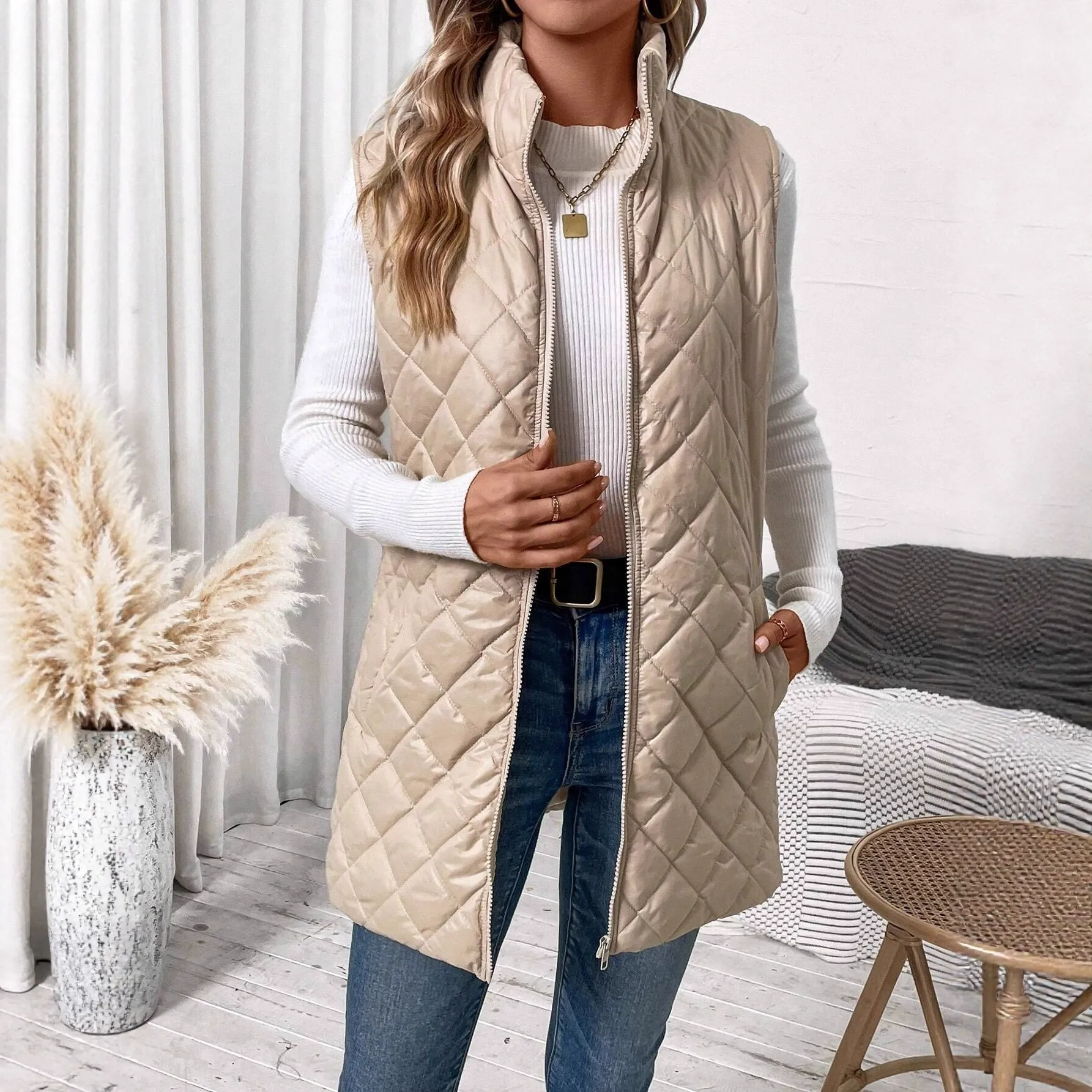 Stand Collar Quilted Puffer Vest