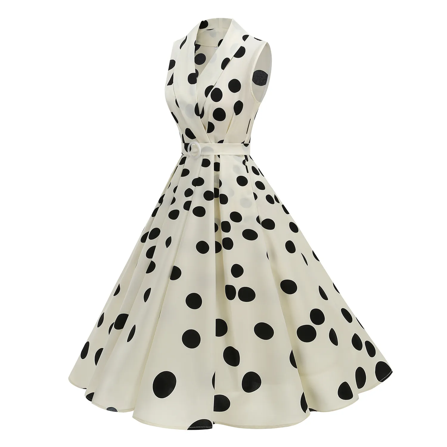 Vintage French Polka Dot Midi Dress with Statement Collar
