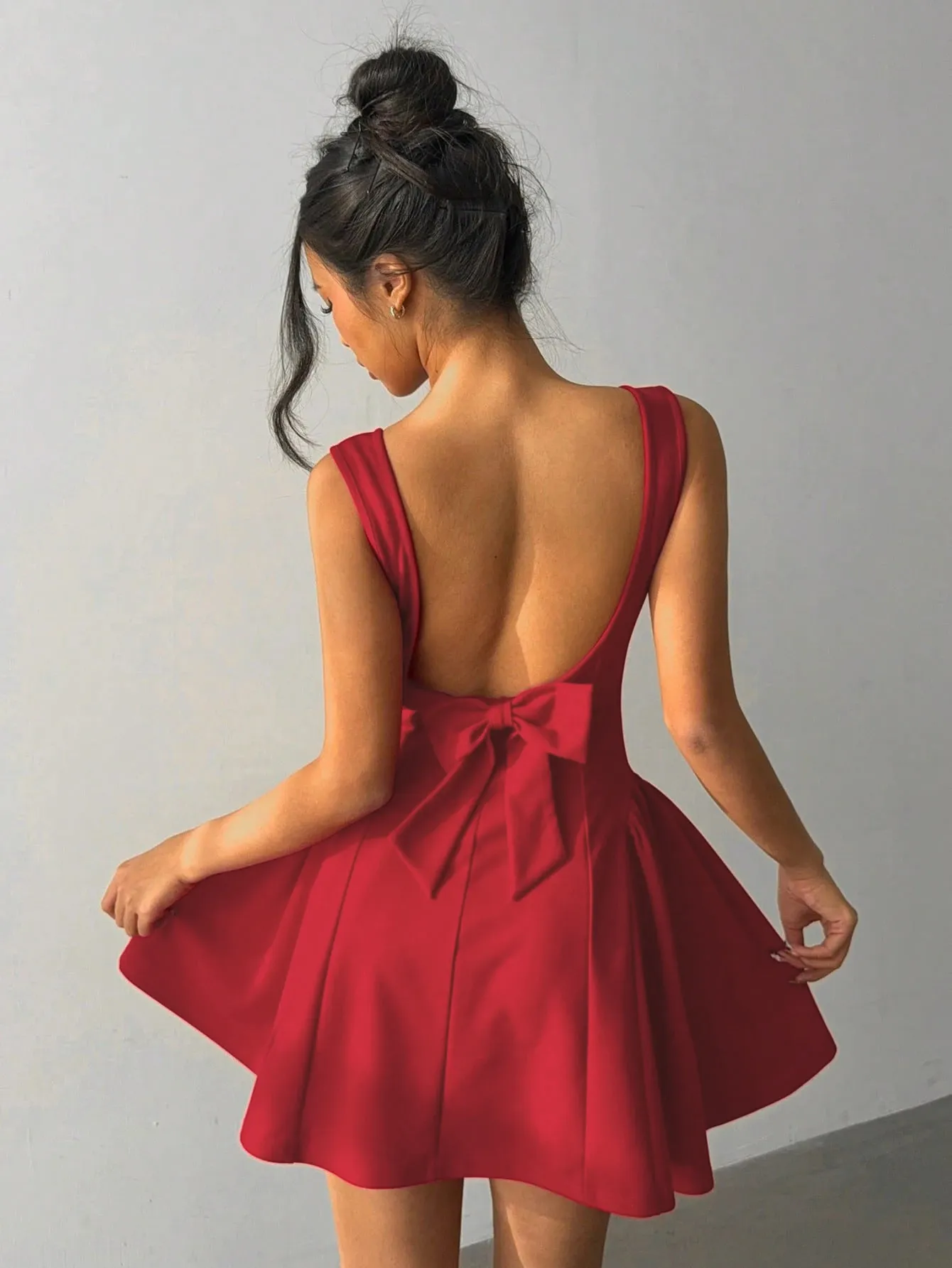 Sexy Red Square Neck Backless A-Line Mini Dress