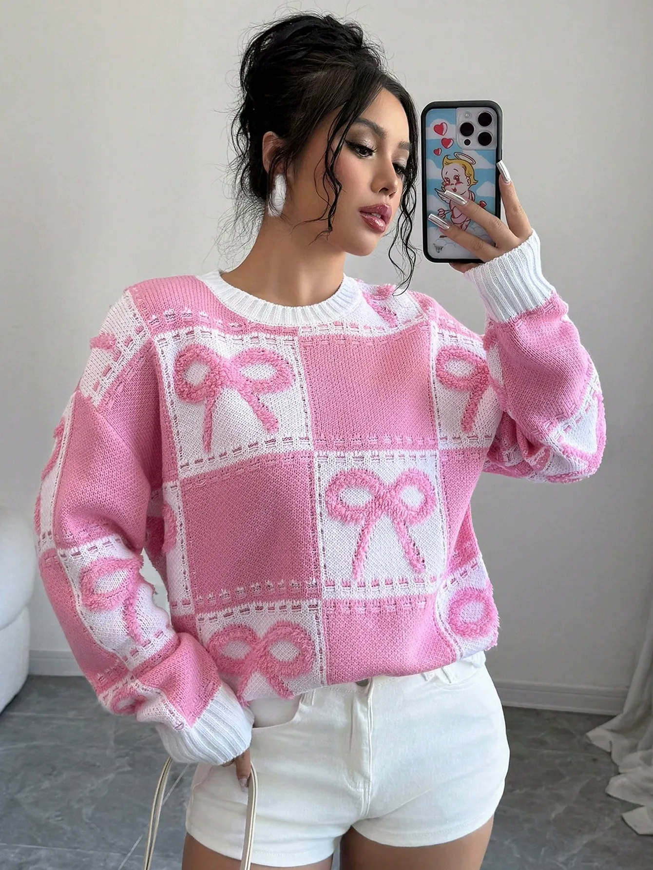 Cute Pink Bow Christmas Sweater