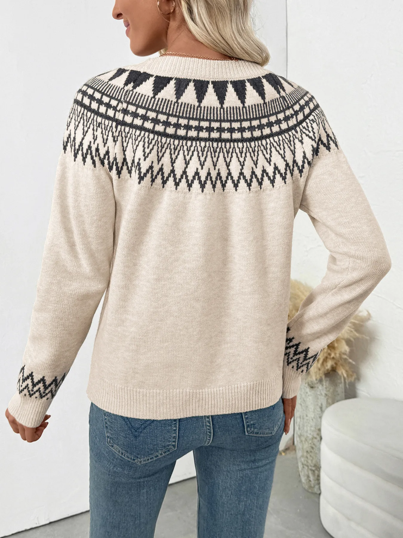 Retro Fair Isle Oversized Crewneck Sweater