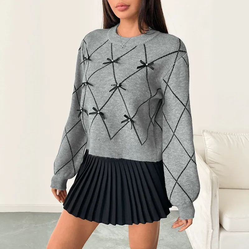 Bow Detail Round Neck Knit Pullover