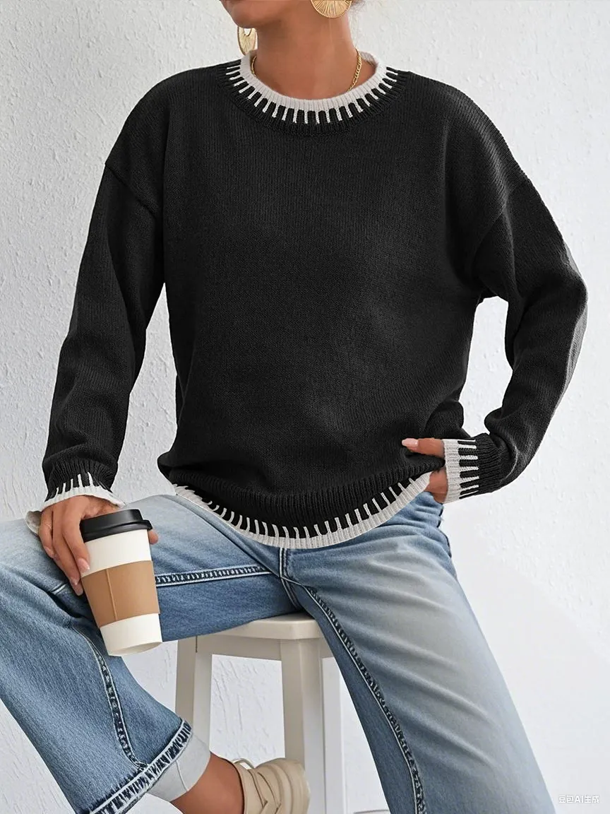 Color Block Knit Pullover Sweater