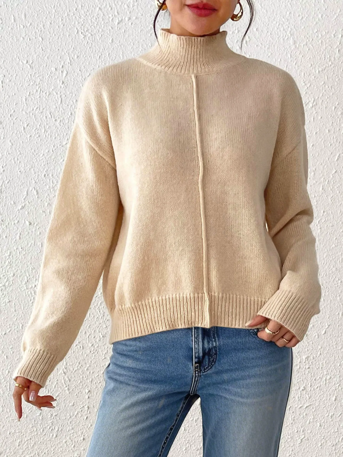 Solid Color Mock Neck Sweater