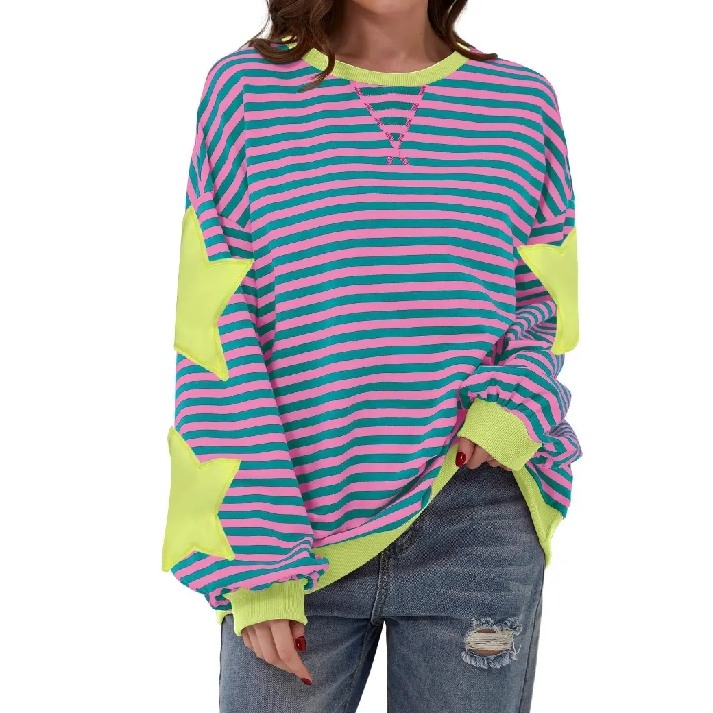 Star Patchwork Striped Sweatshirt