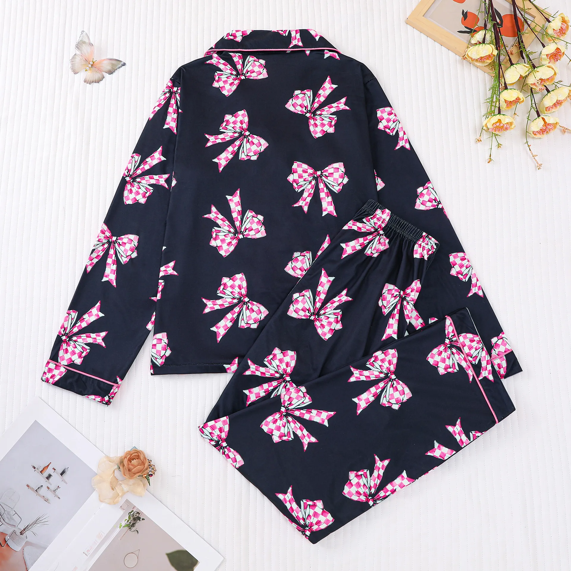 Women's Pajama Set Long Sleeve and Pants with Collar