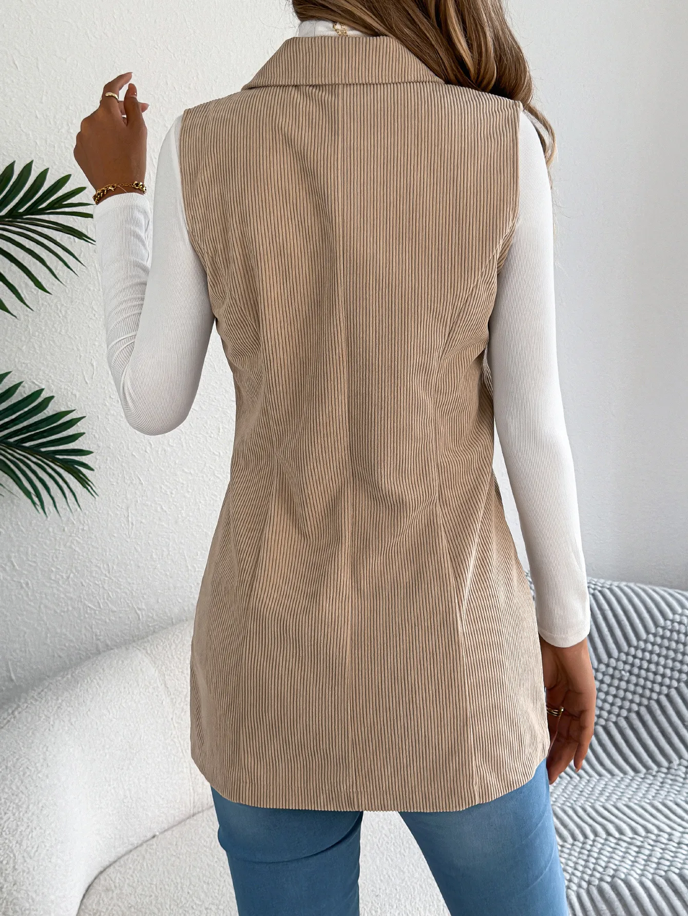 Casual Single-Breasted Corduroy Lapel Vest