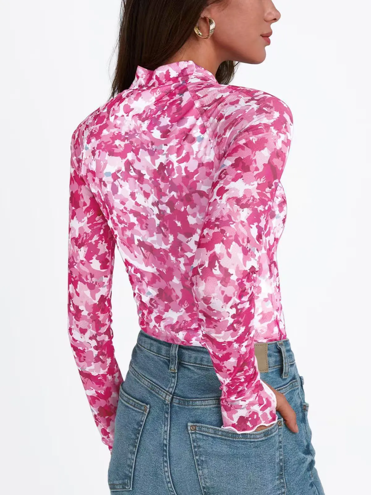 Casual Printed Long Sleeve Turtleneck