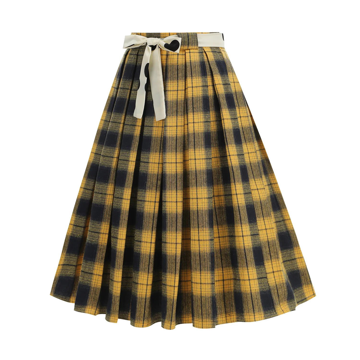 Plaid Tie-Waist Pleated A-Line Midi Skirt
