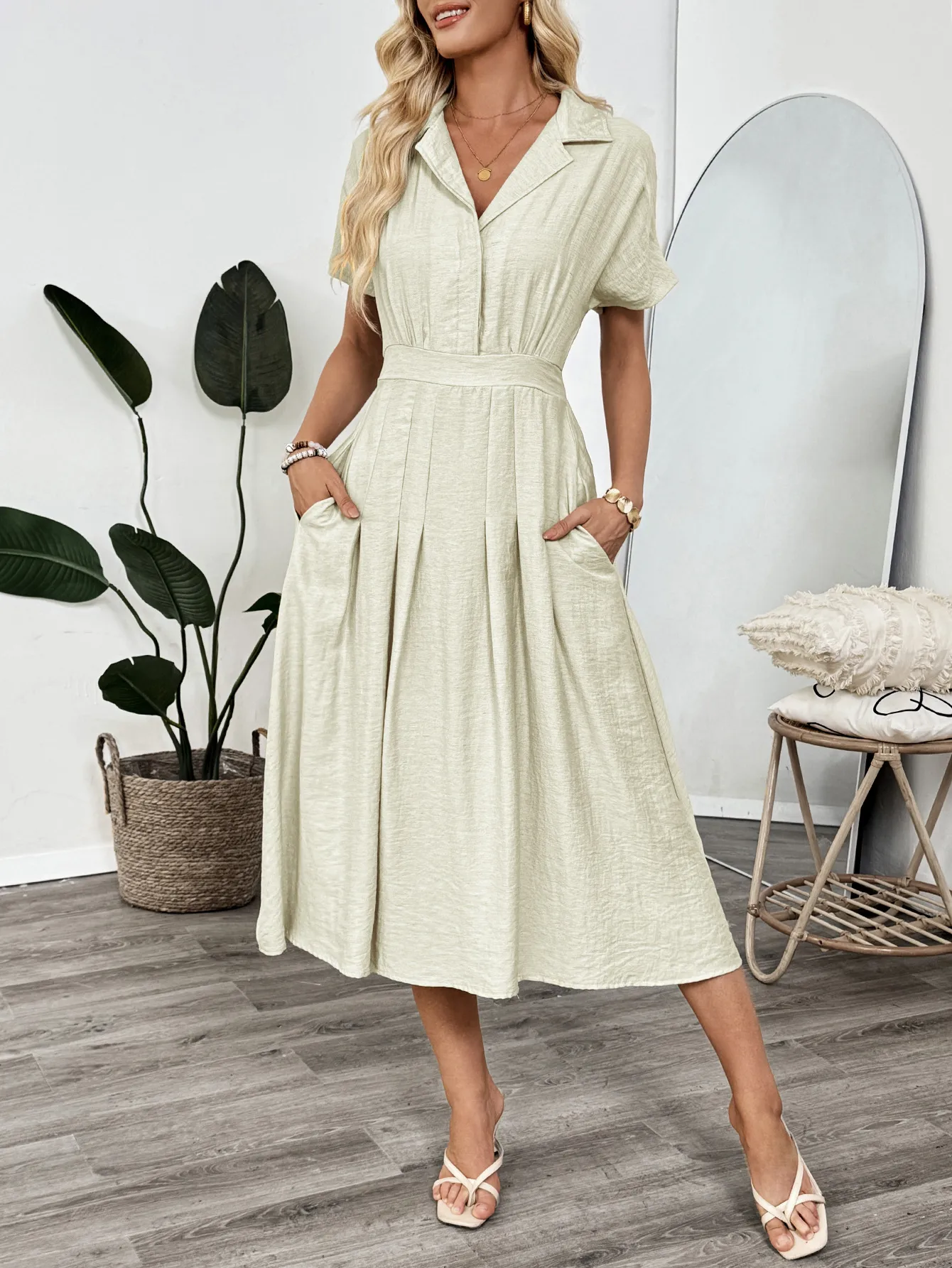 Casual Solid Color Shirt Dress