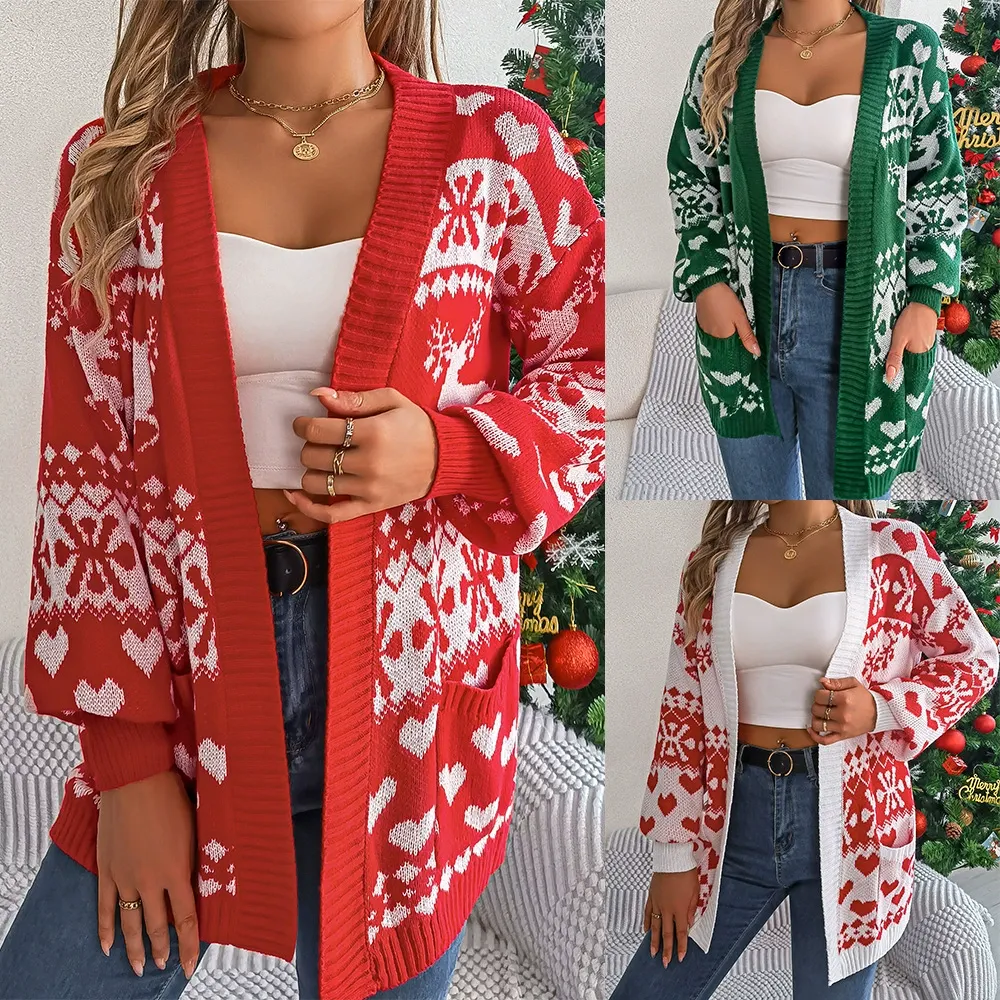 Christmas Reindeer Pocket Cardigan Sweater