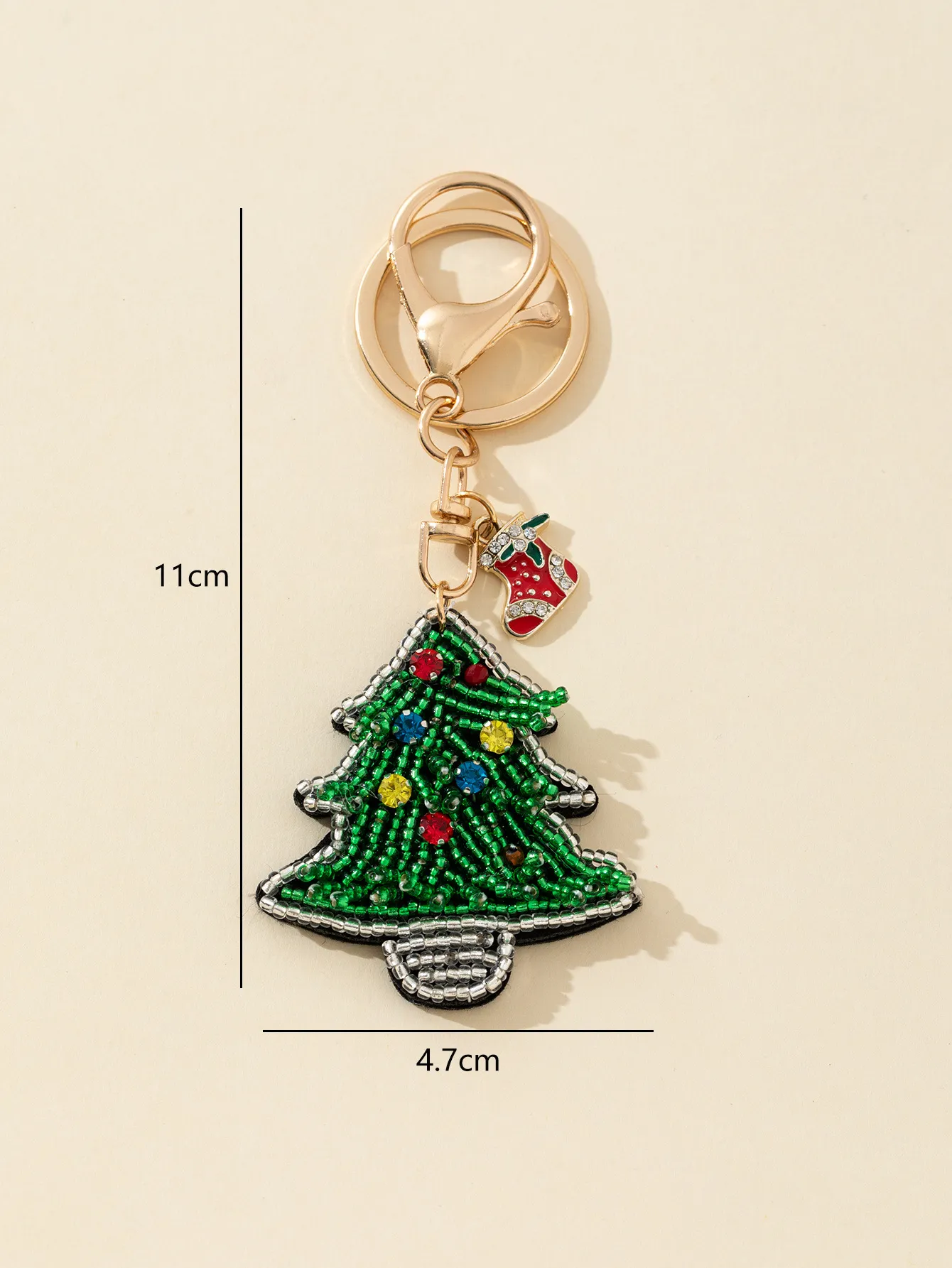 Handmade Green Seed Bead Christmas Tree Keychain