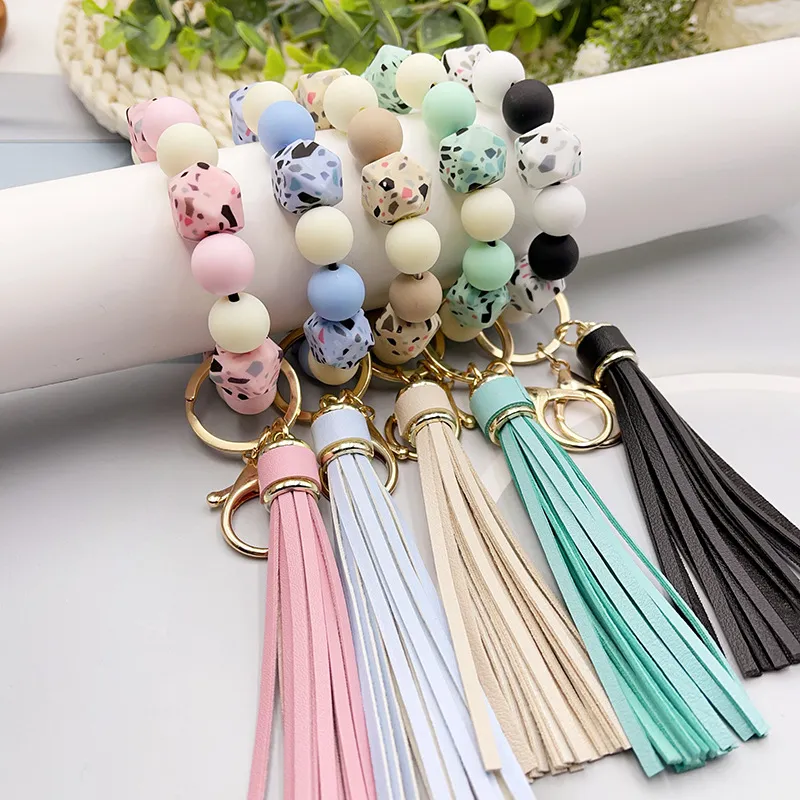 Camouflage Silicone Bead Wristlet Keychain