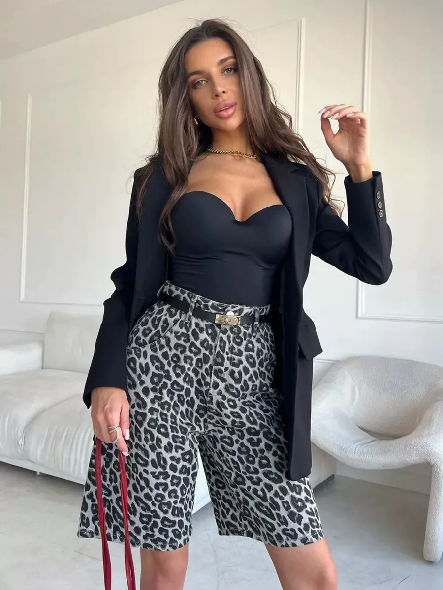 Leopard Print Cotton Loose Fit Shorts