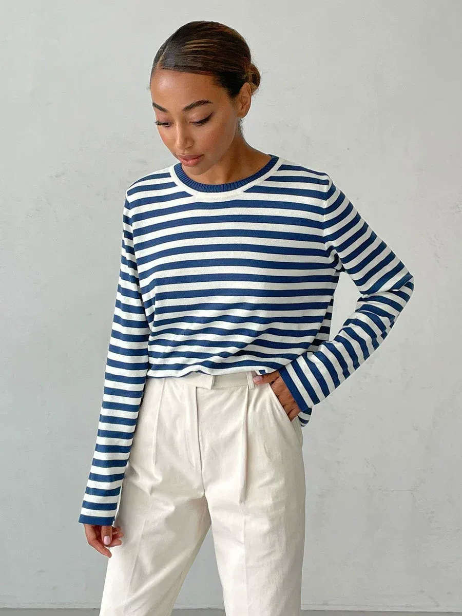 Classic Striped Crewneck Pullover Sweater