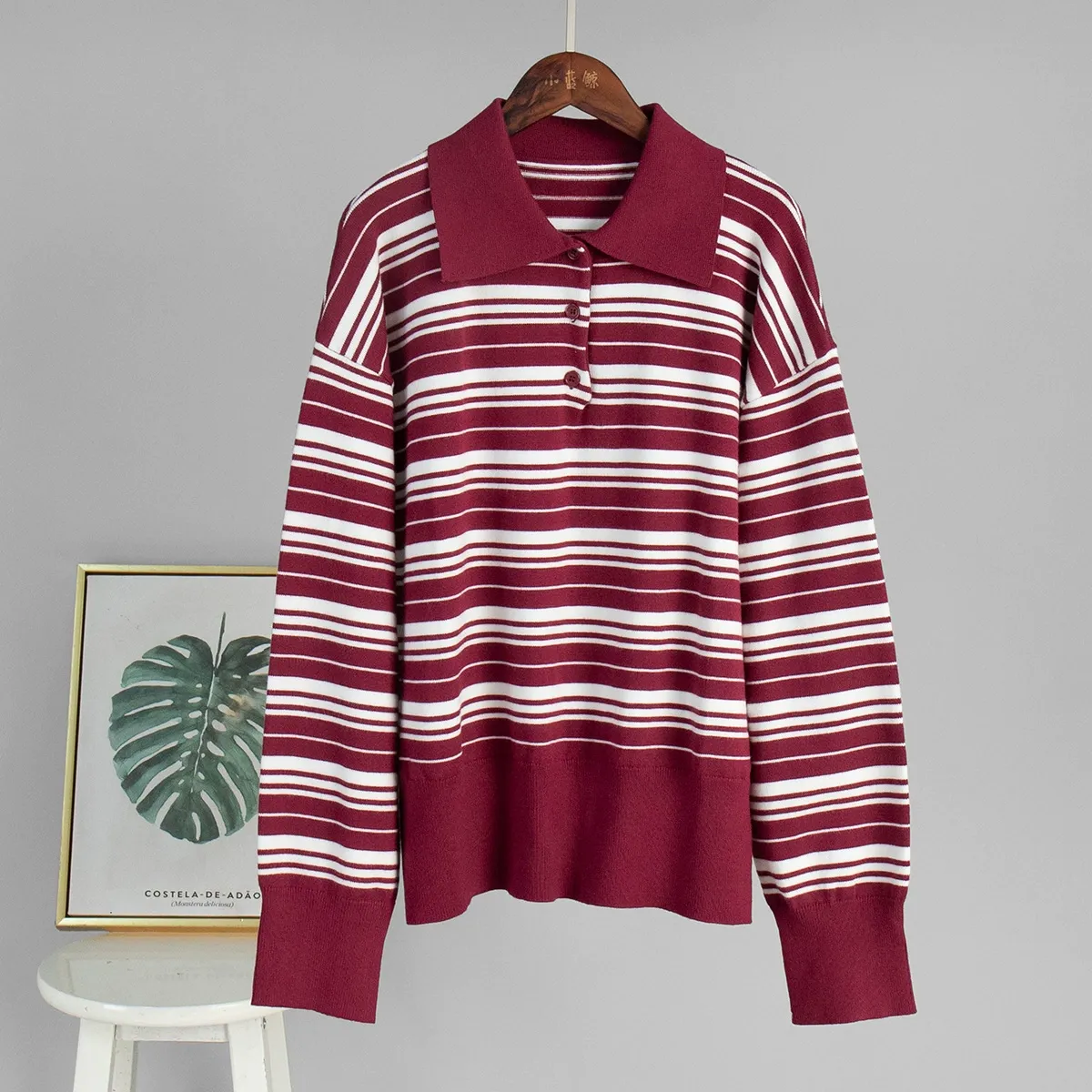 American Retro Striped Knit Polo Tee