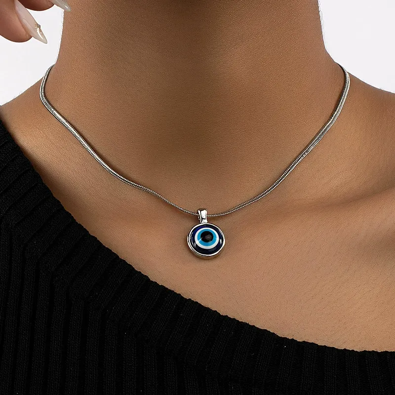 Blue Evil Eye Snake Chain Necklace