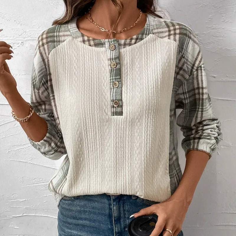 Plaid Patchwork Textured Top