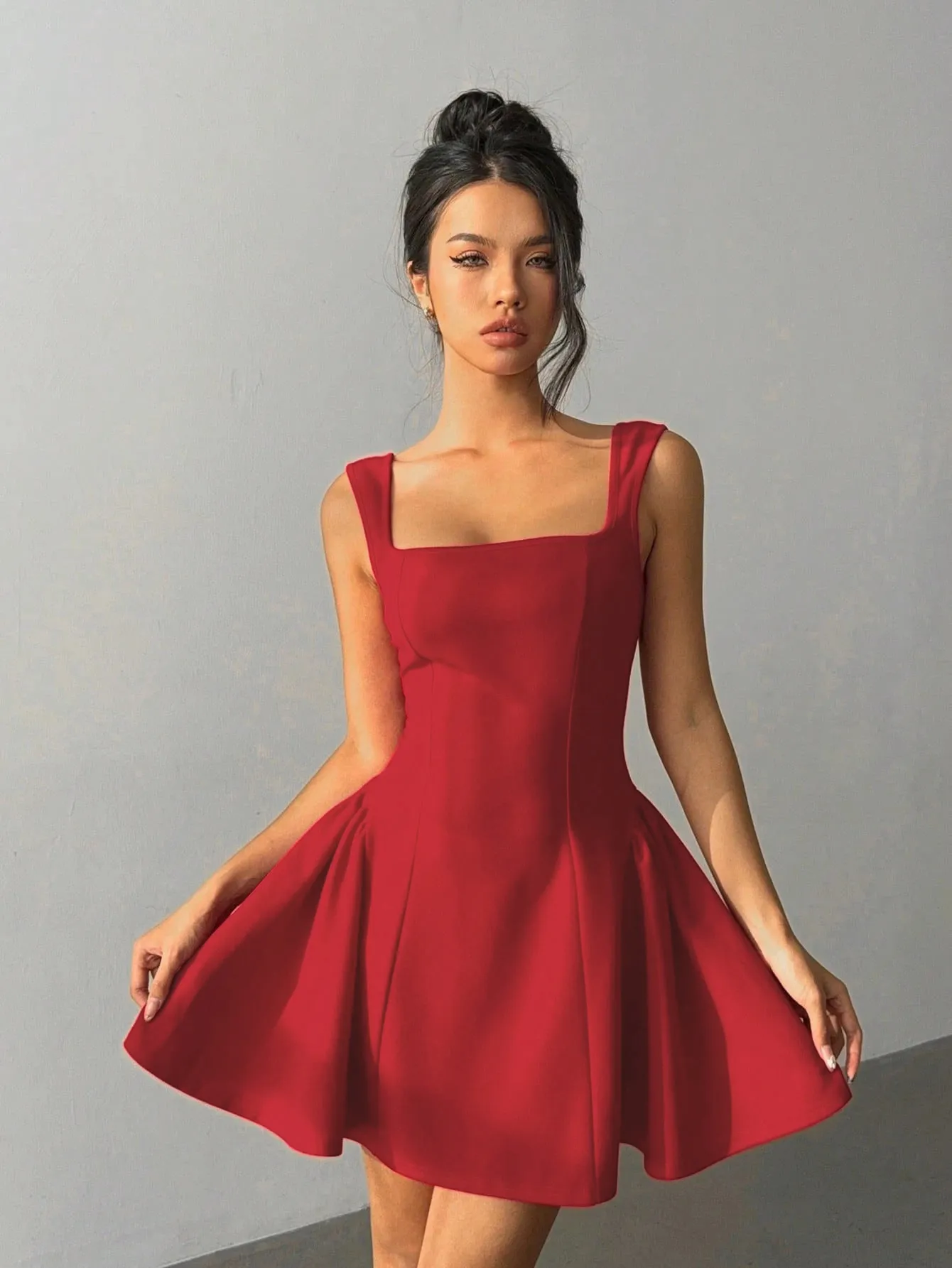 Sexy Red Square Neck Backless A-Line Mini Dress