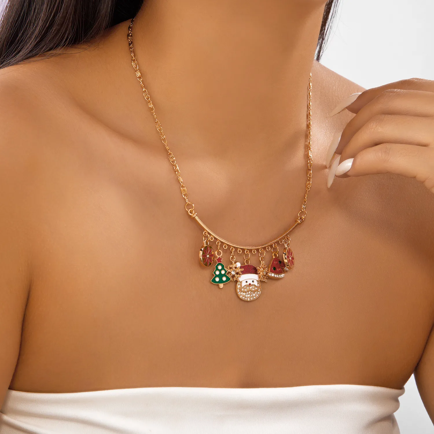 Christmas Crystal Charm Necklace - Santa, Tree, Snowflake