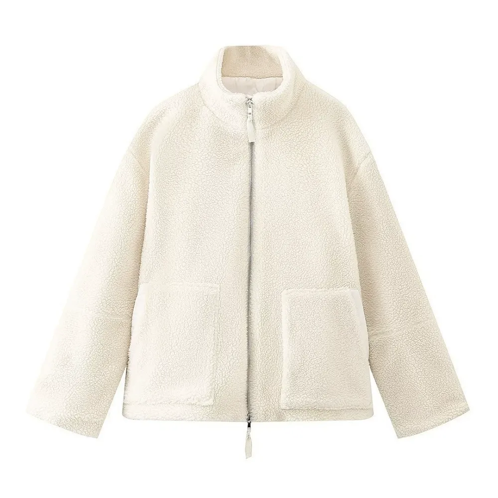 Solid Turtleneck Wool Sherpa Coat
