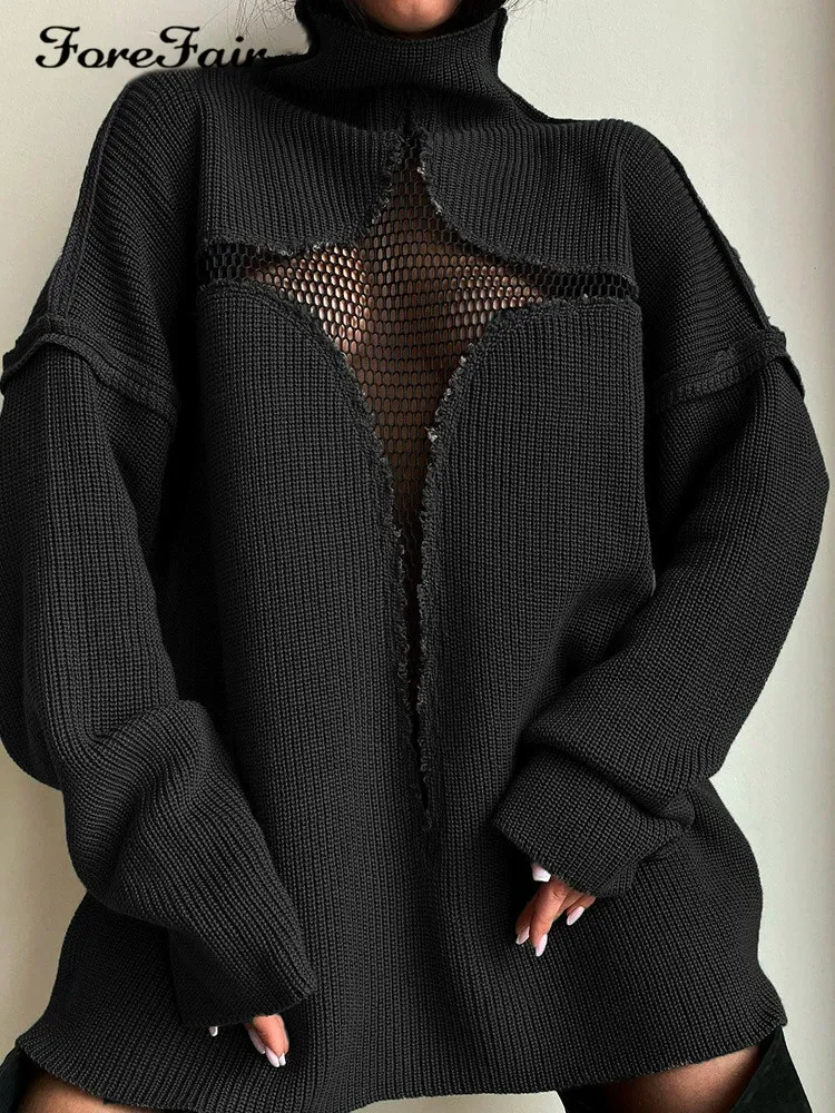 Loose Fit Openwork Mesh Knit Pullover