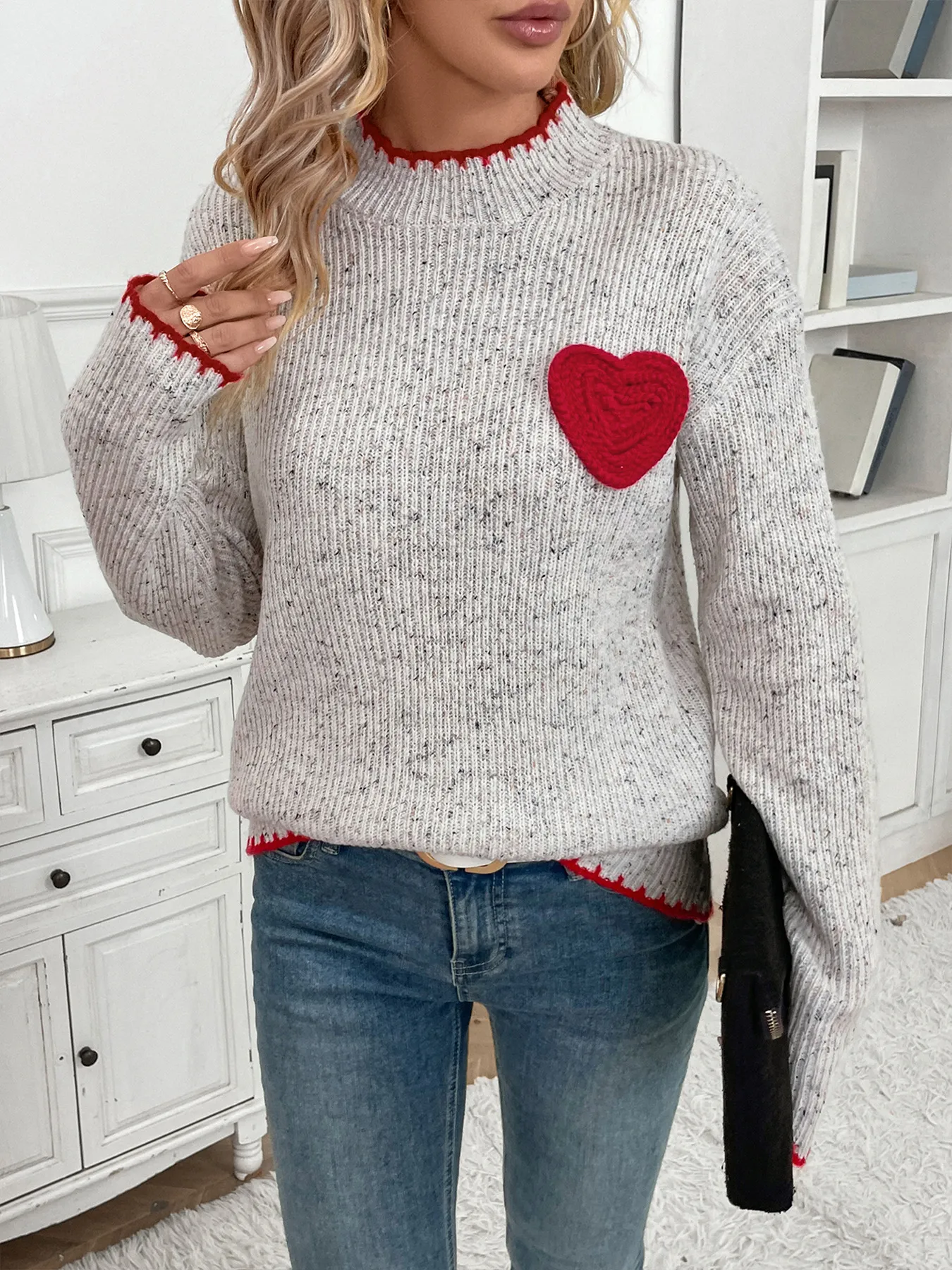 Valentine Sweet Heart Mock Neck Sweater