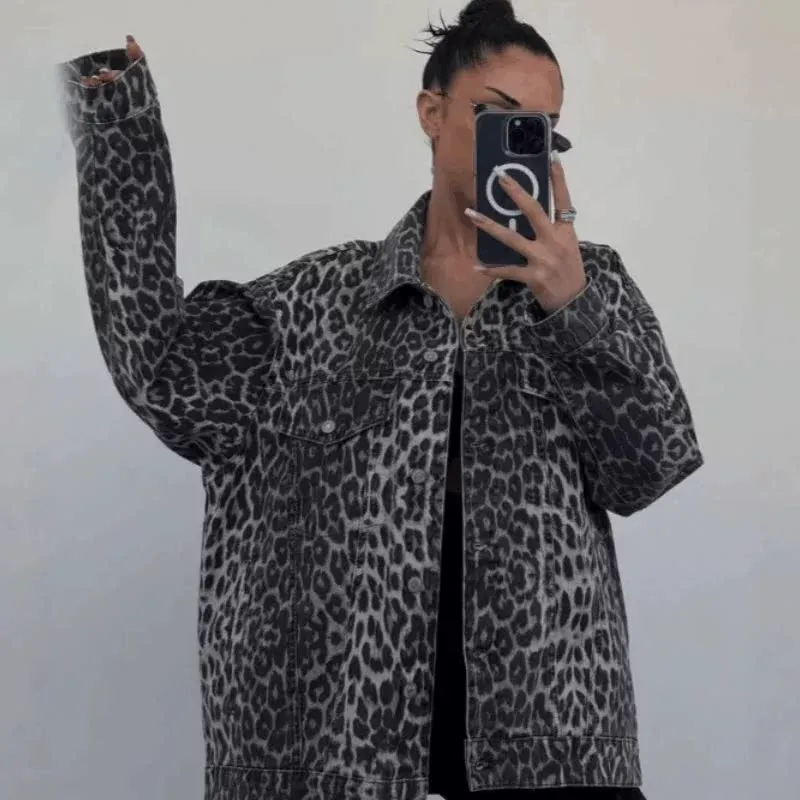Retro Leopard Print Denim Jacket