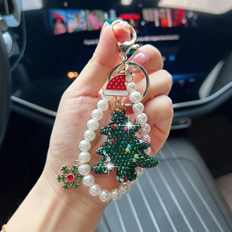 Sparkling Christmas Rhinestone & Pearl Keychain Bag Charm