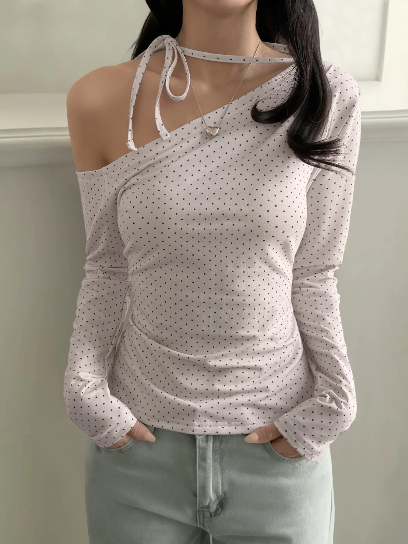 Y2K Cat Print Ribbon Long Sleeve Top