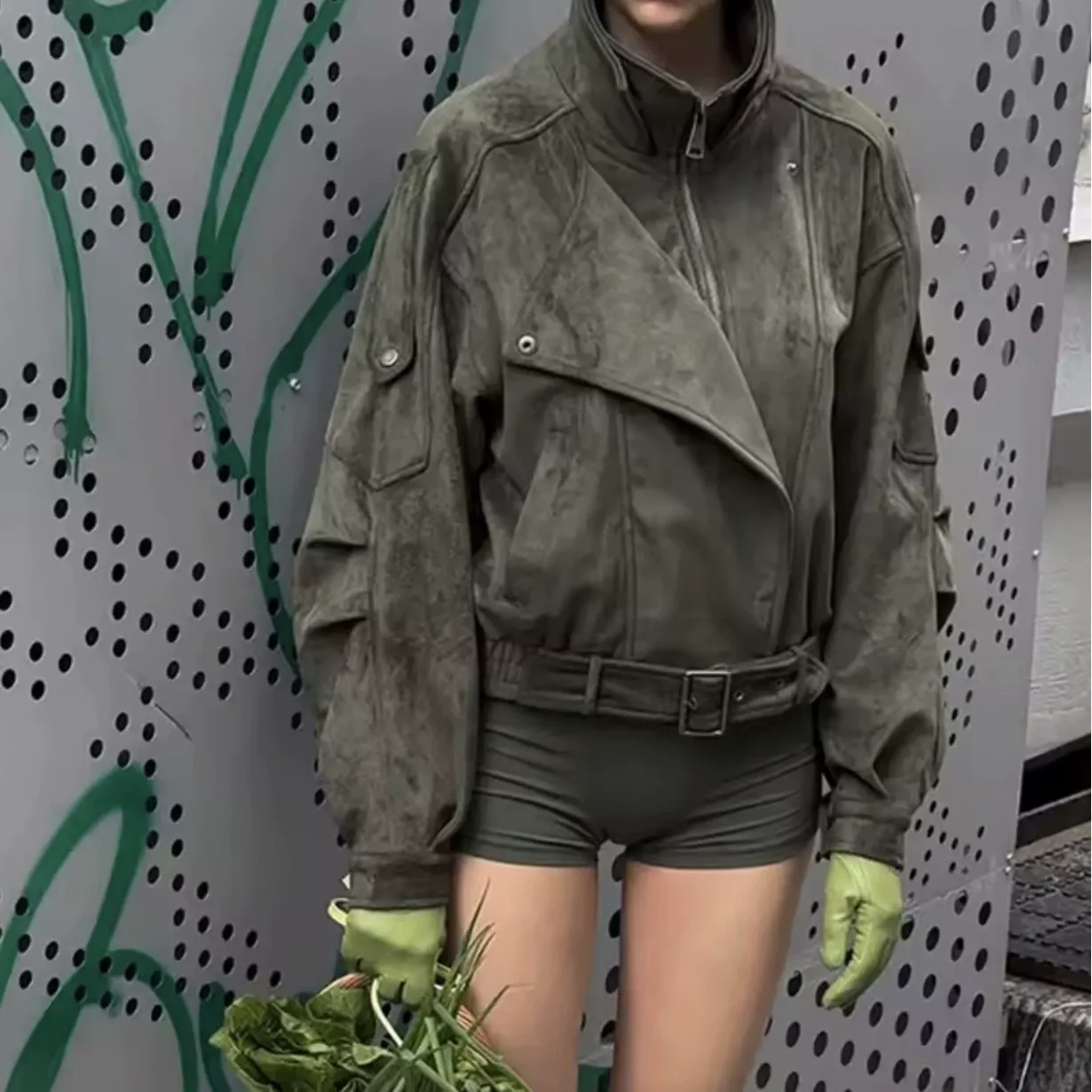 Street Style Cropped Biker Jacket