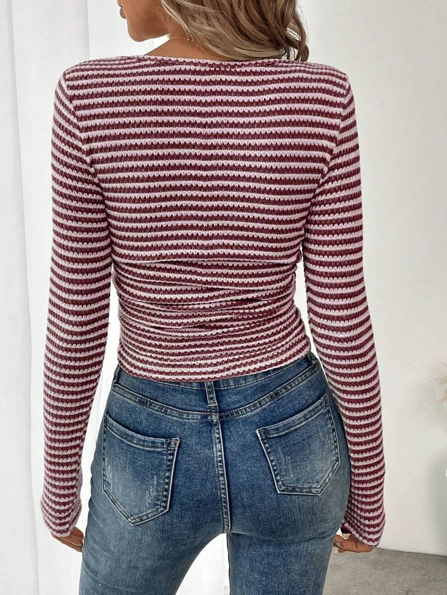Slim Fit Knit Square Neck Long Sleeve Top